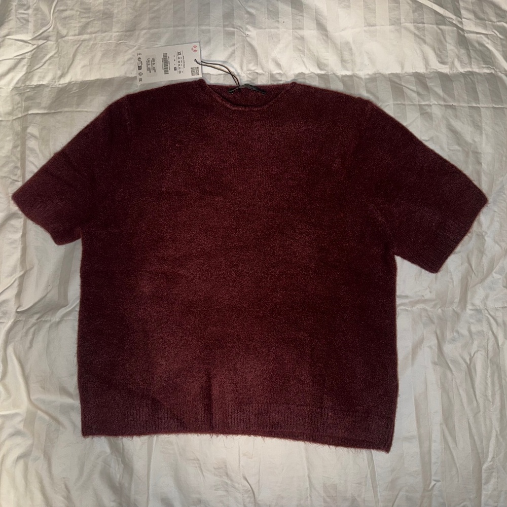 Short Sleeve Burgundy Zara Knit Sweater